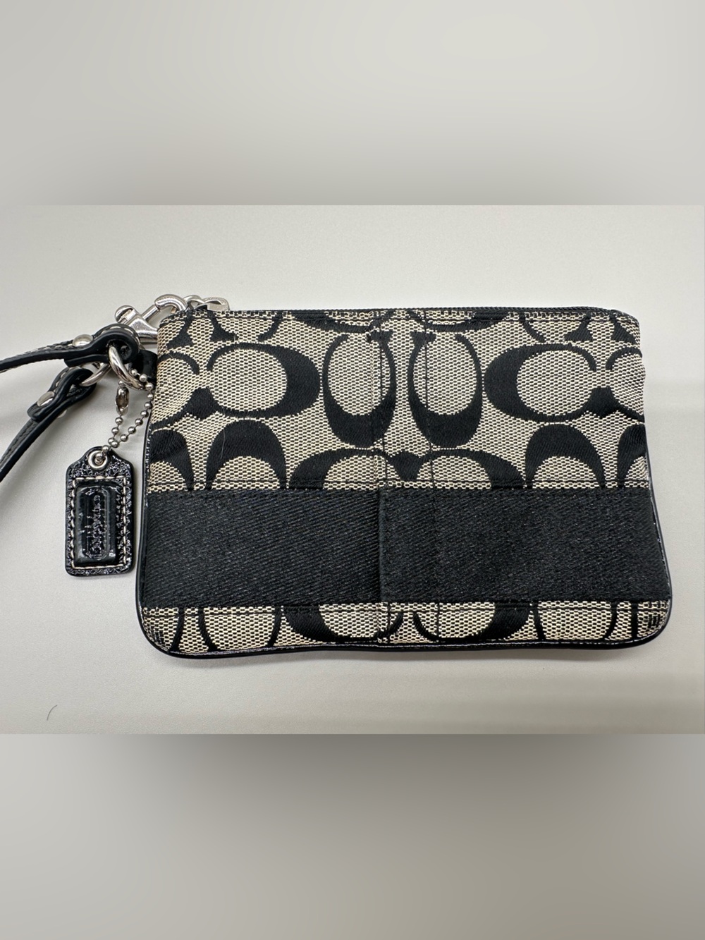 Coach Black & Cream Signature Wristlet Phone Pouch
